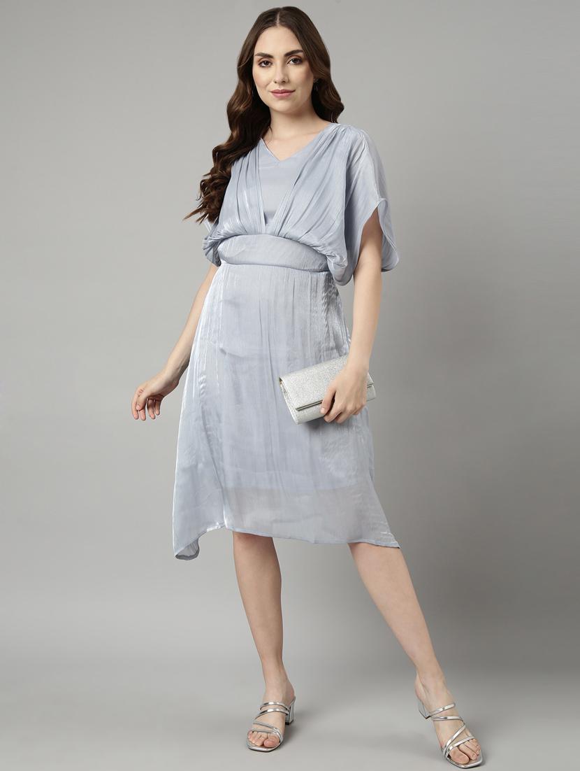 women grey solid a-line dress - 20915746 - Standard Image - 4
