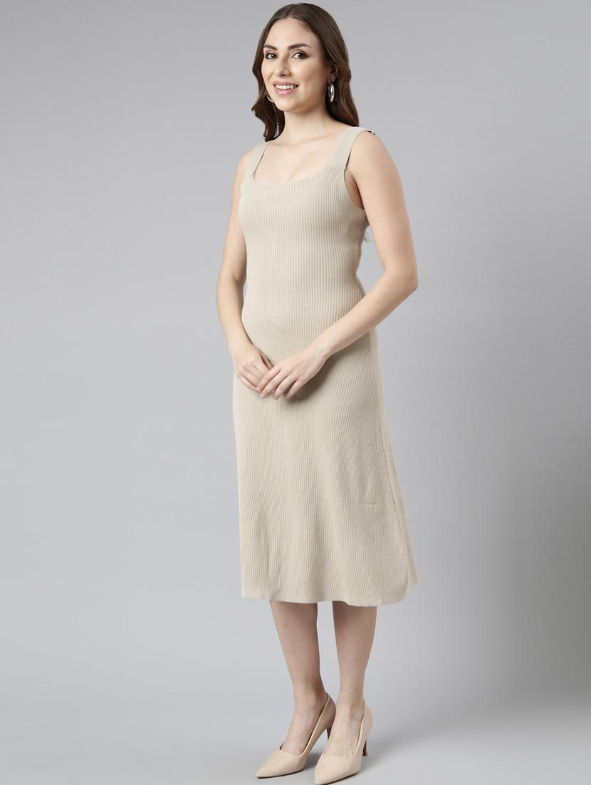 women beige solid a-line dress - 20915748 - Standard Image - 1