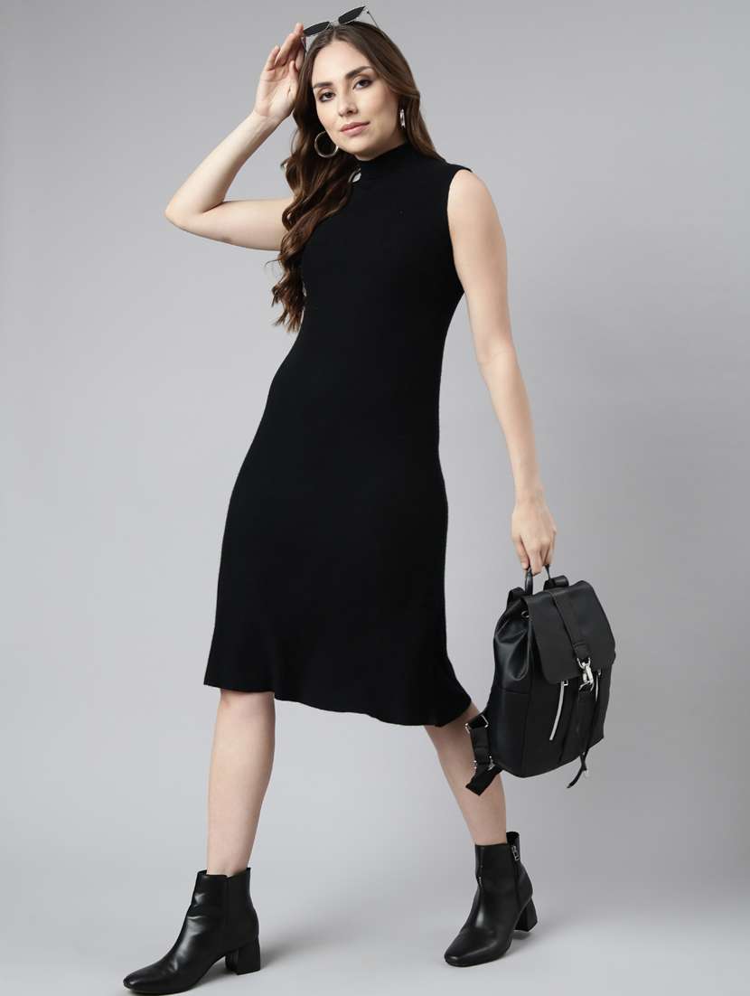 women solid mock neck bodycon dress - 20915750 - Standard Image - 4
