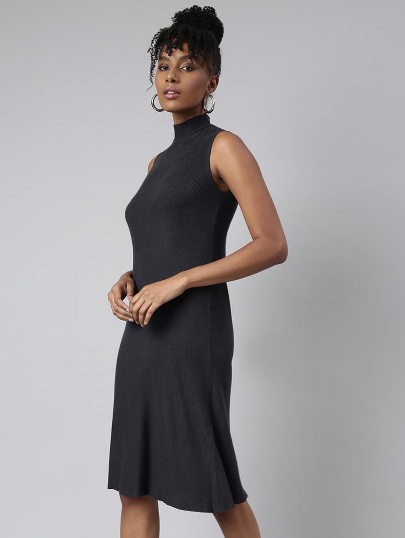 women grey solid a-line dress - 20915751 - Standard Image - 1