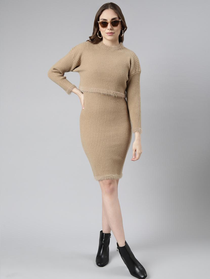 women beige solid bodycon dress - 20915754 - Standard Image - 4