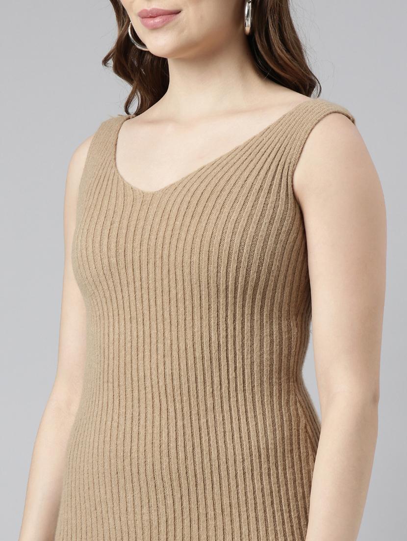 women beige solid bodycon dress - 20915754 - Standard Image - 6