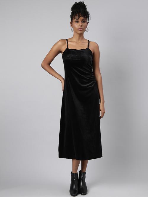 women solid shoulder strap a-line dress - 20915758 - Standard Image - 0