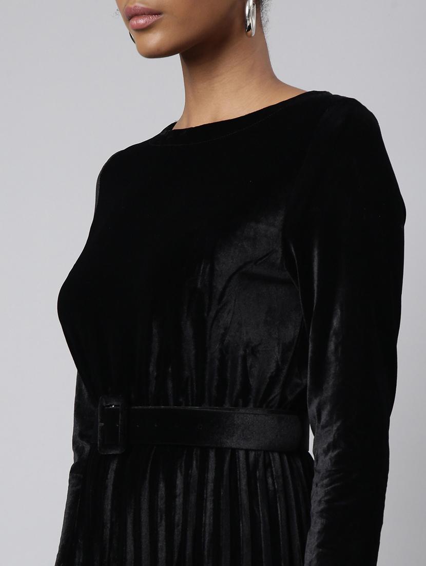 women solid belted fit & flare dress - 20915760 - Standard Image - 6