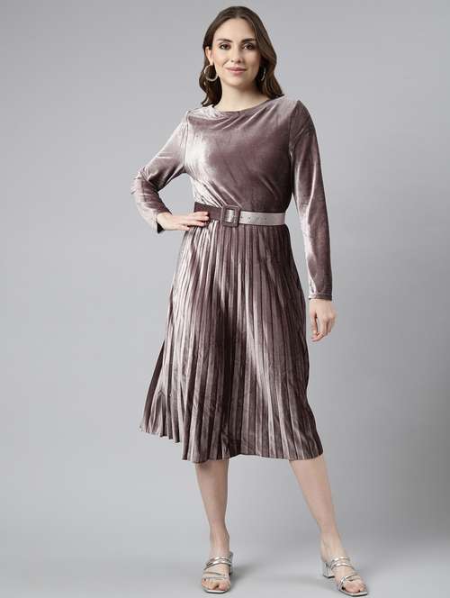 women solid belted fit & flare dress - 20915761 -  Standard Image - 0