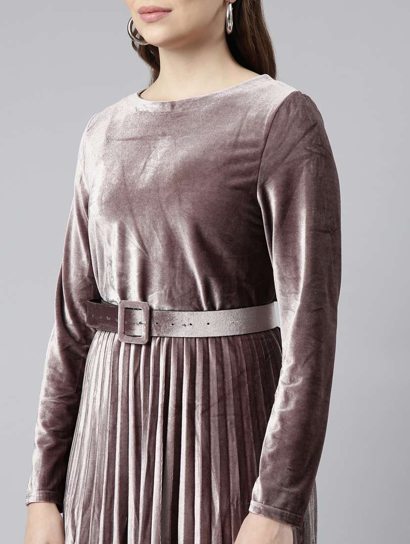 women solid belted fit & flare dress - 20915761 - Standard Image - 6
