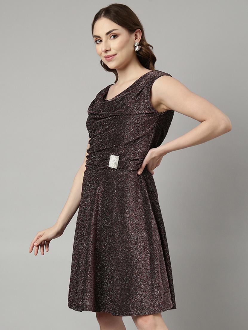 women brown self-designed fit & flare dress - 20915765 - Standard Image - 1