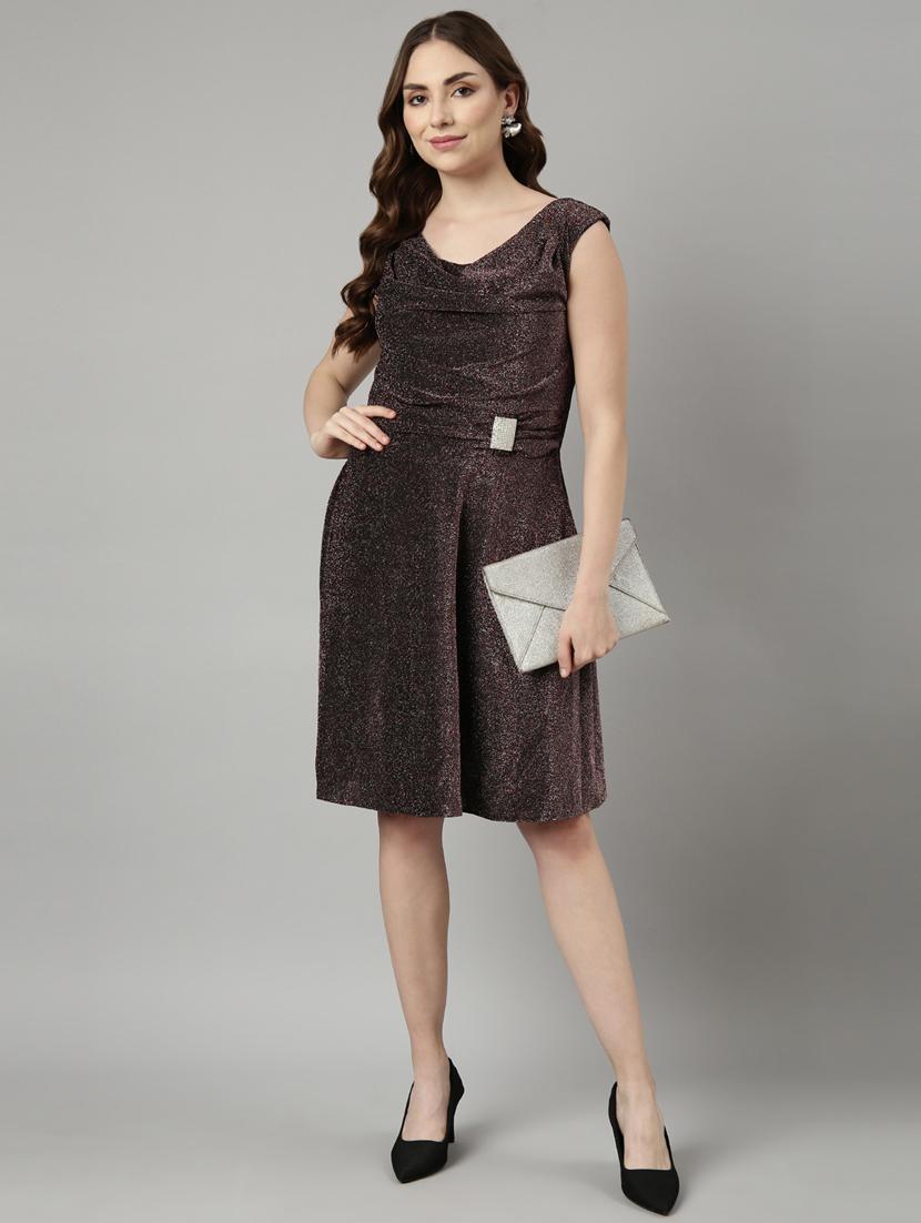 women brown self-designed fit & flare dress - 20915765 - Standard Image - 4