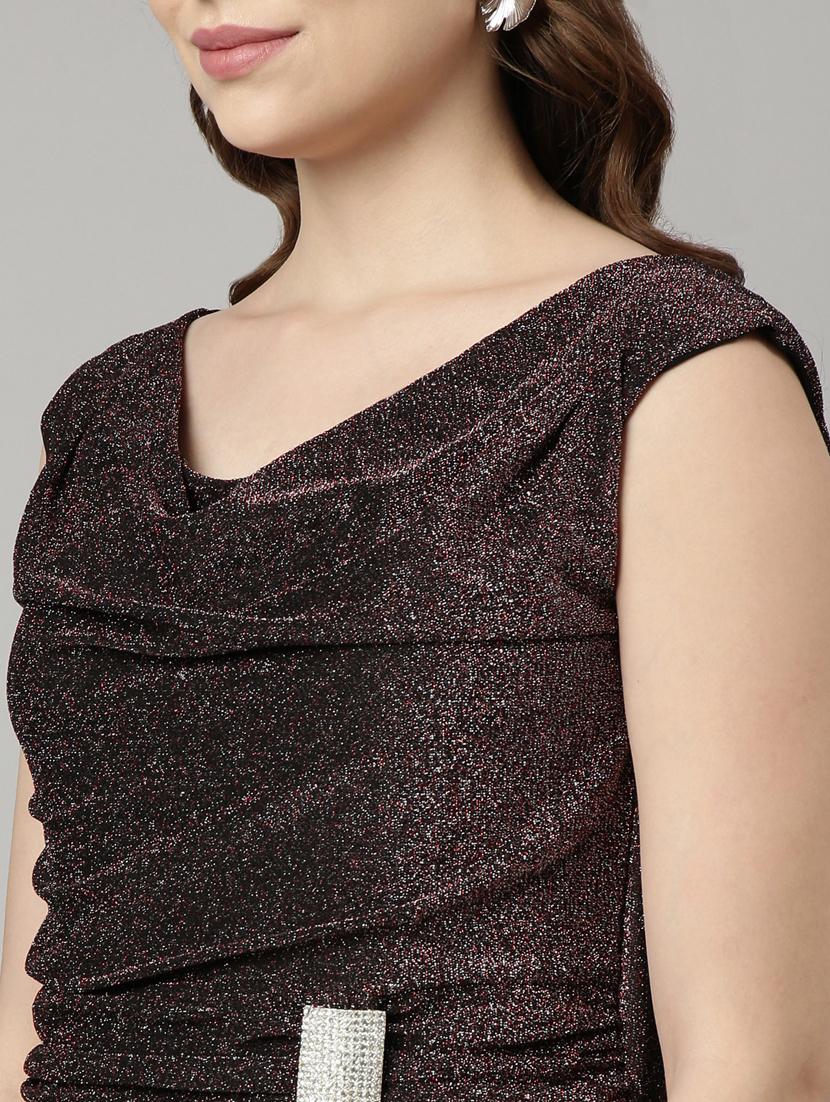 women brown self-designed fit & flare dress - 20915765 - Standard Image - 6