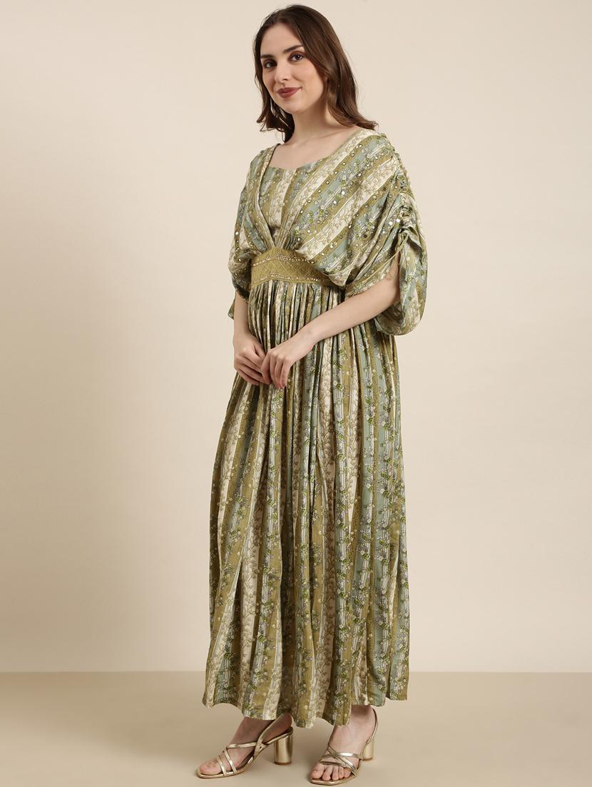 women green printed fit & flare dress - 20915771 -  Standard Image - 1