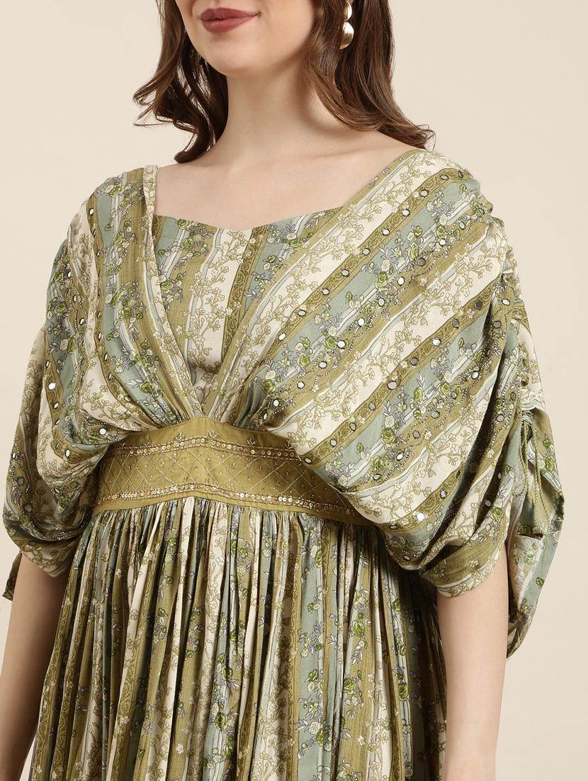 women green printed fit & flare dress - 20915771 - Standard Image - 6
