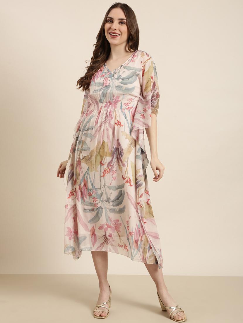 women cream printed kaftan dress - 20915775 - Standard Image - 4