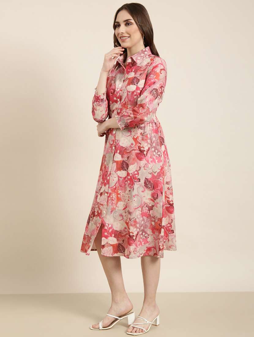 women pink floral printed a-line dress - 20915779 - Standard Image - 1