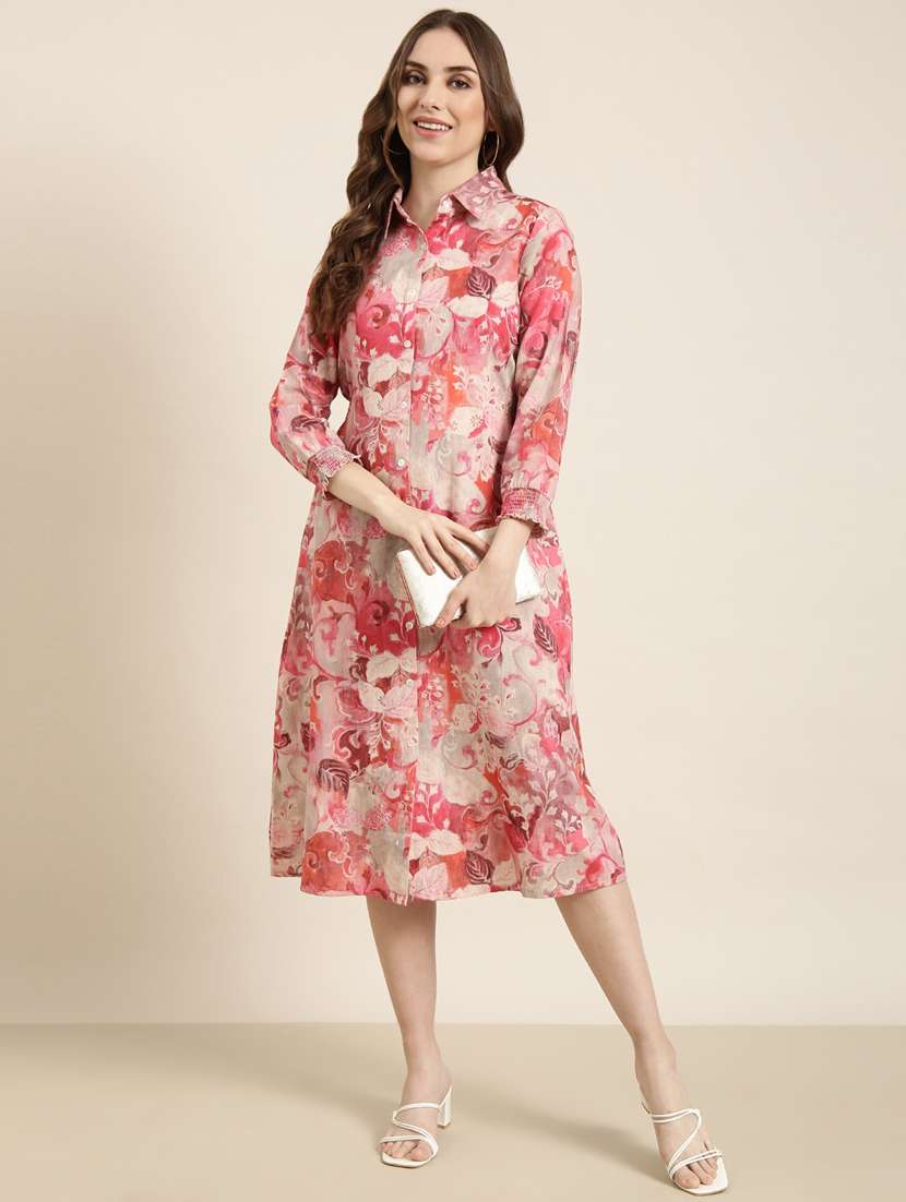 women pink floral printed a-line dress - 20915779 - Standard Image - 4