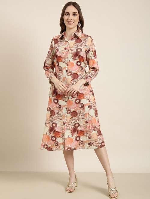 women floral print collared shirt dress - 20915780 - Standard Image - 0