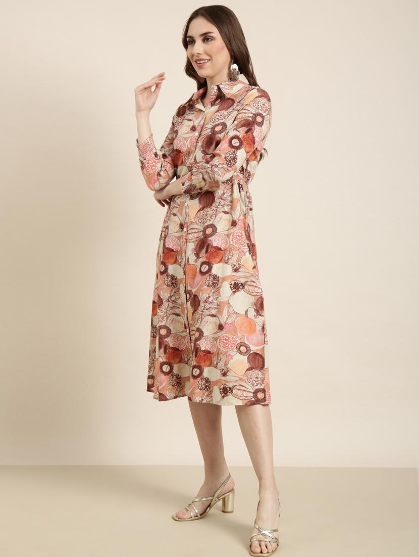 women floral print collared shirt dress - 20915780 - Standard Image - 1