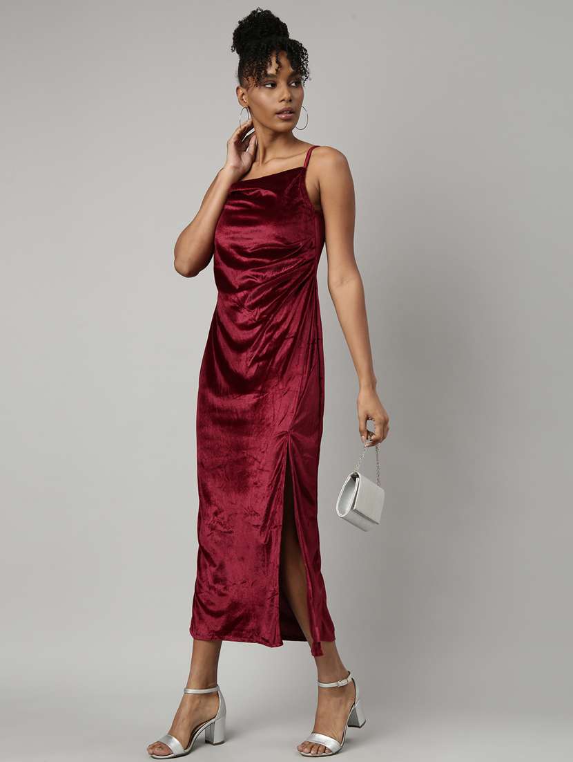 women maroon solid high-slit dress - 20915789 -  Standard Image - 4