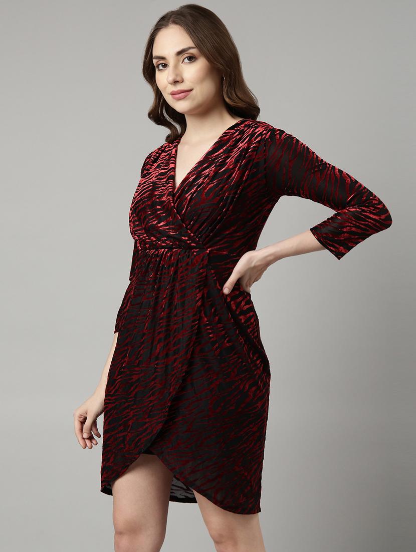 women animal print overlap neck dress - 20915797 - Standard Image - 1