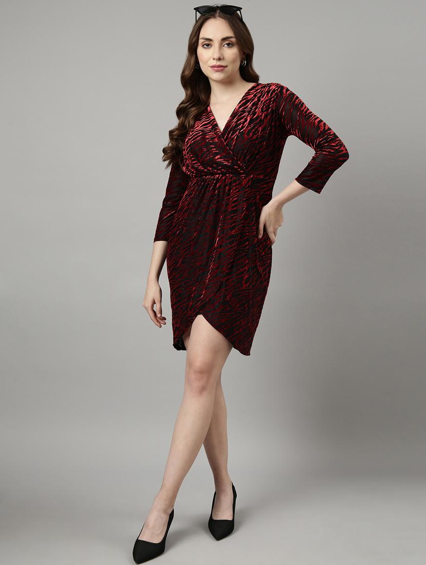 women animal print overlap neck dress - 20915797 - Standard Image - 4