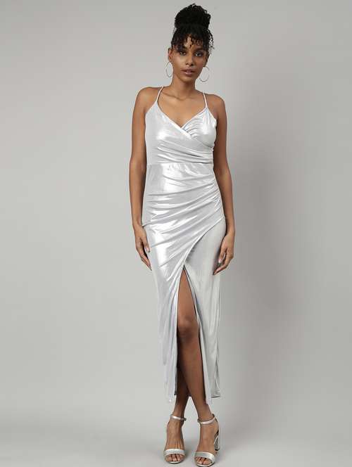 women silver solid bodycon dress - 20915803 -  Standard Image - 0