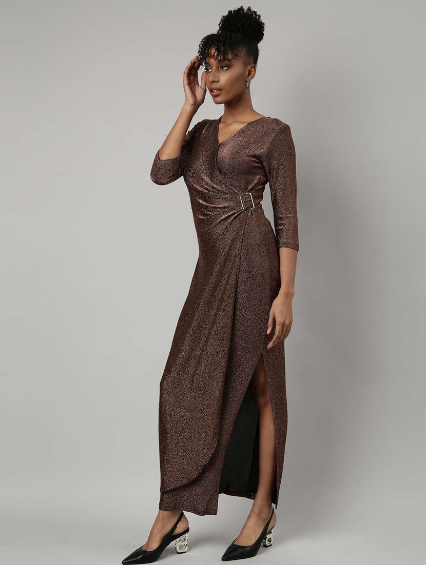 women brown self-designed wrap dress - 20915815 -  Standard Image - 1