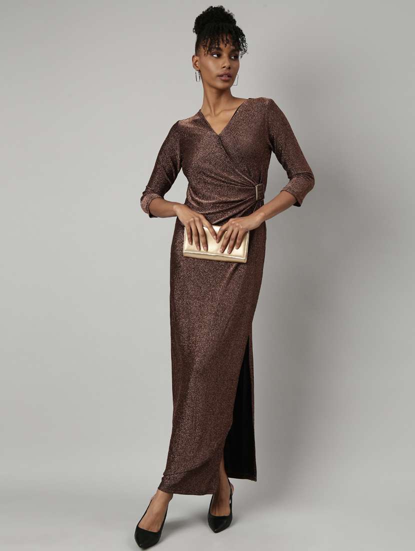 women brown self-designed wrap dress - 20915815 -  Standard Image - 4