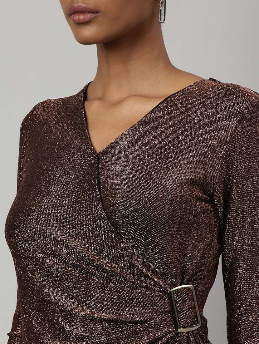 women brown self-designed wrap dress - 20915815 -  Standard Image - 6