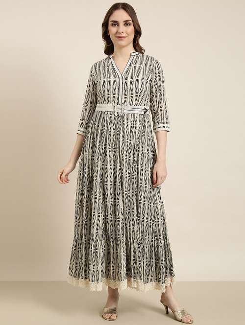 women cream printed detailed maxi dress - 20915826 - Standard Image - 0