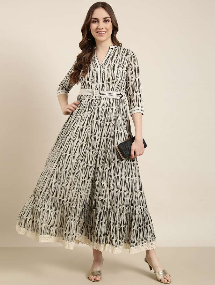 women cream printed detailed maxi dress - 20915826 - Standard Image - 4