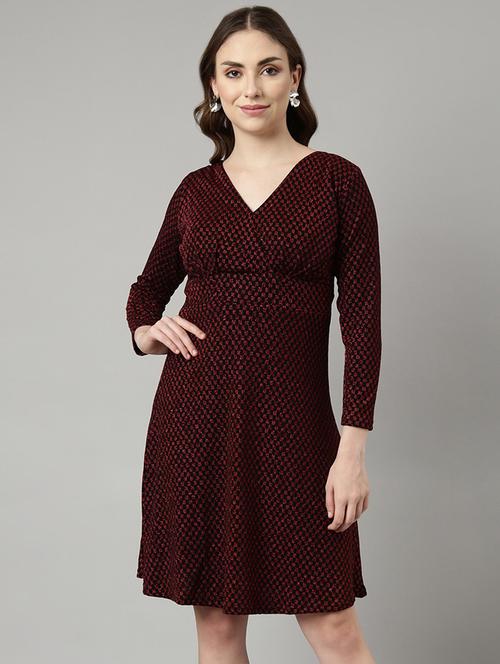 women maroon self-designed fit & flare dress - 20915843 -  Standard Image - 0