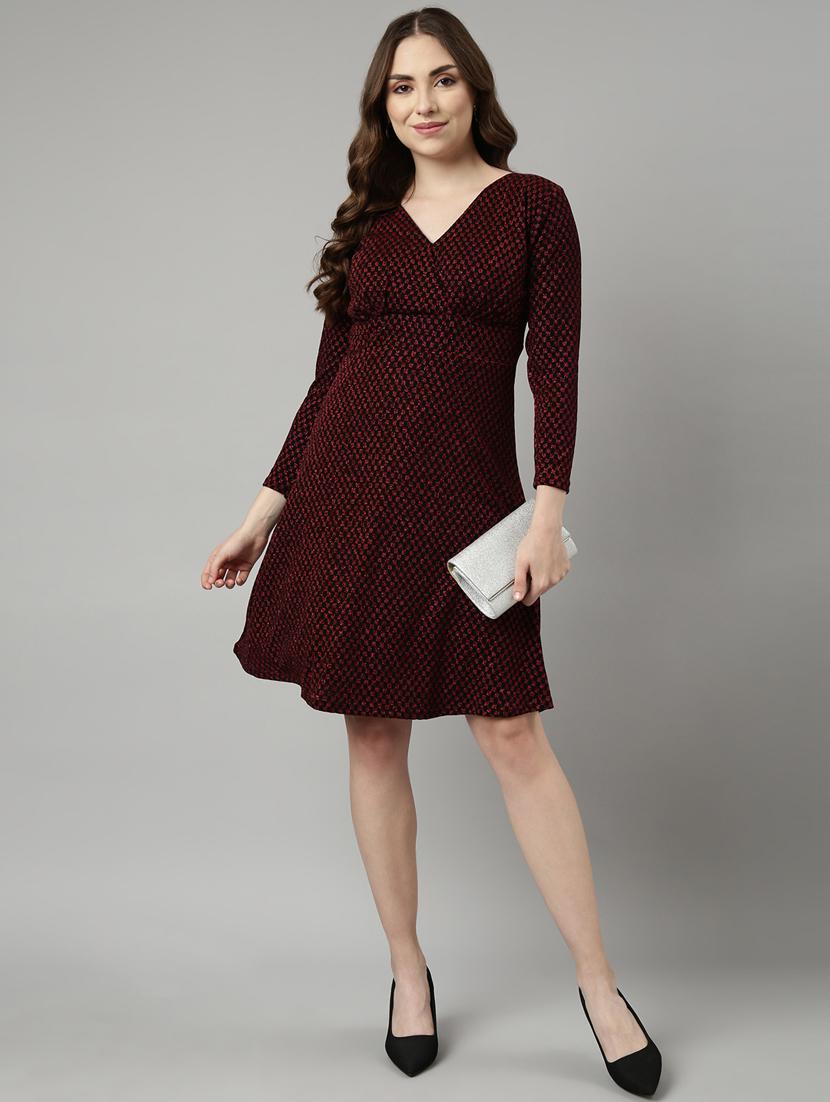 women maroon self-designed fit & flare dress - 20915843 - Standard Image - 4
