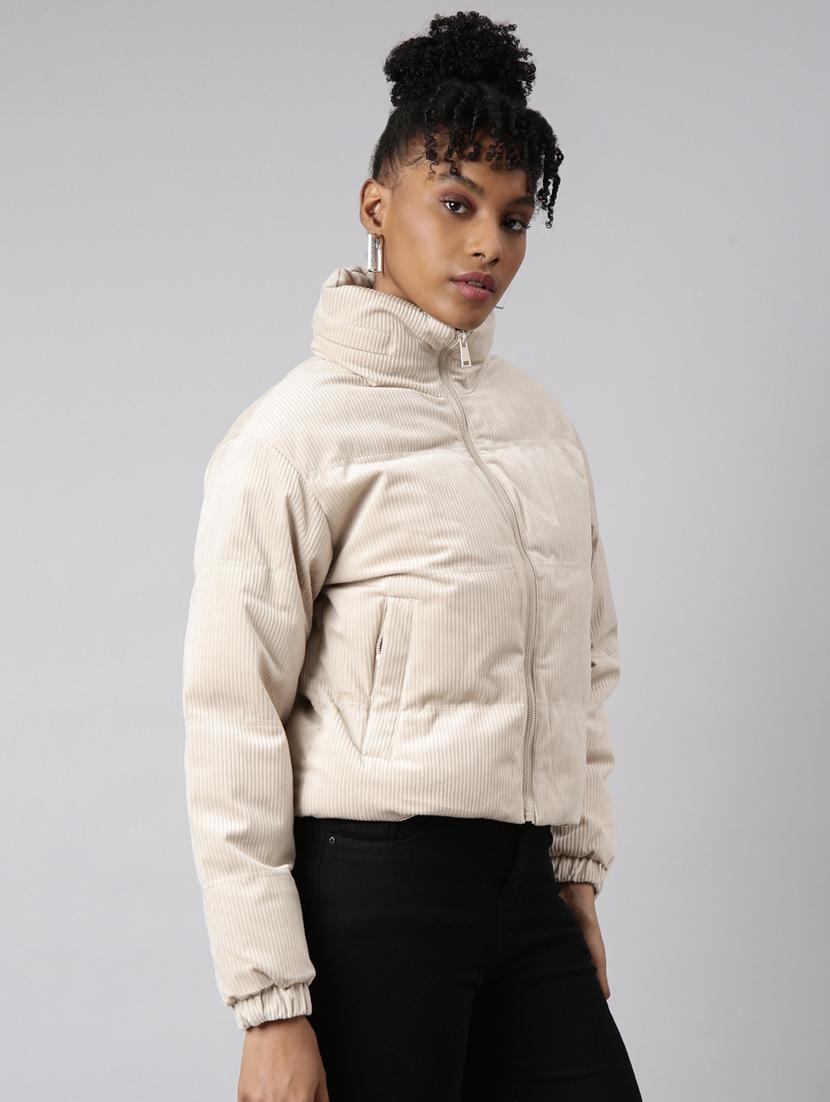 cream cotton blend puffed jacket - 20917077 -  Standard Image - 1