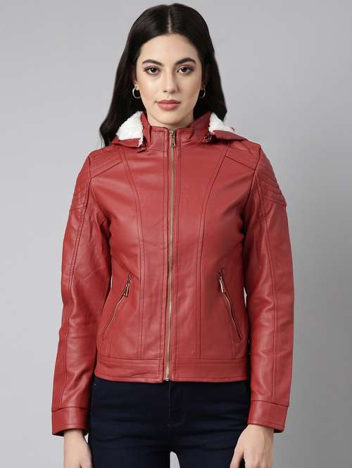 rust leather bomberbiker jacket - 20917079 -  Standard Image - 0