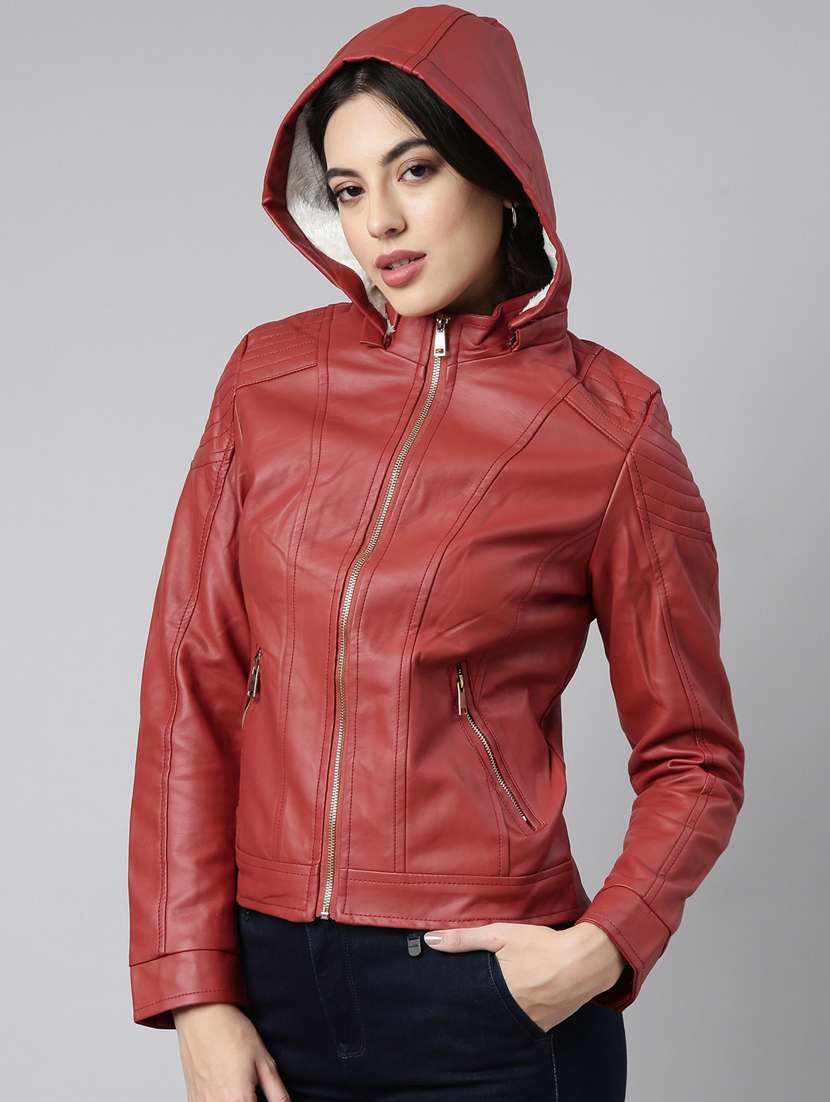 rust leather bomberbiker jacket - 20917079 -  Standard Image - 1