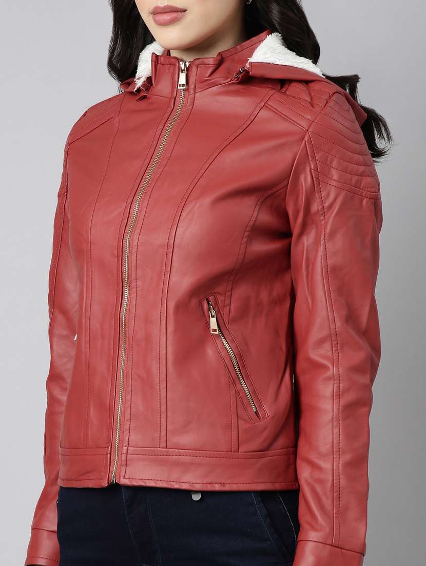 rust leather bomberbiker jacket - 20917079 -  Standard Image - 6