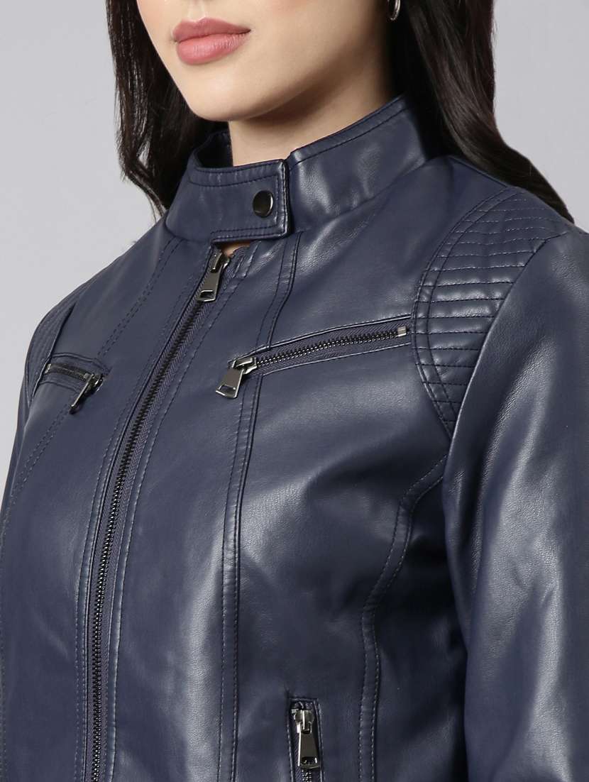 mock neck solid biker jacket - 20917080 -  Standard Image - 6