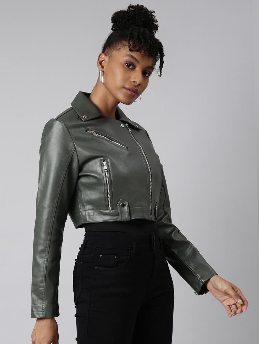 olive leather bomberbiker jacket - 20917083 - Standard Image - 1