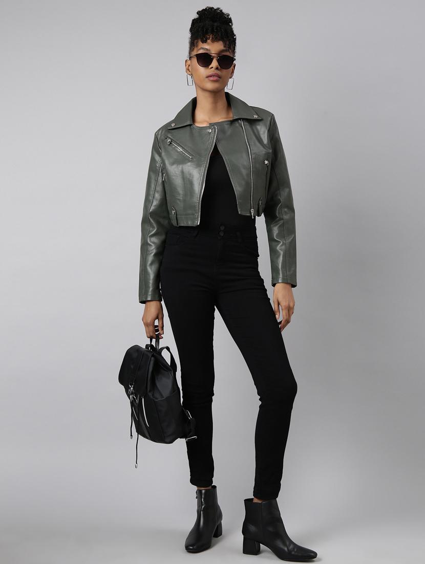 olive leather bomberbiker jacket - 20917083 - Standard Image - 4