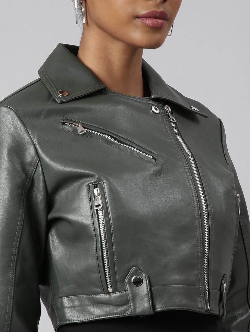 olive leather bomberbiker jacket - 20917083 - Standard Image - 6