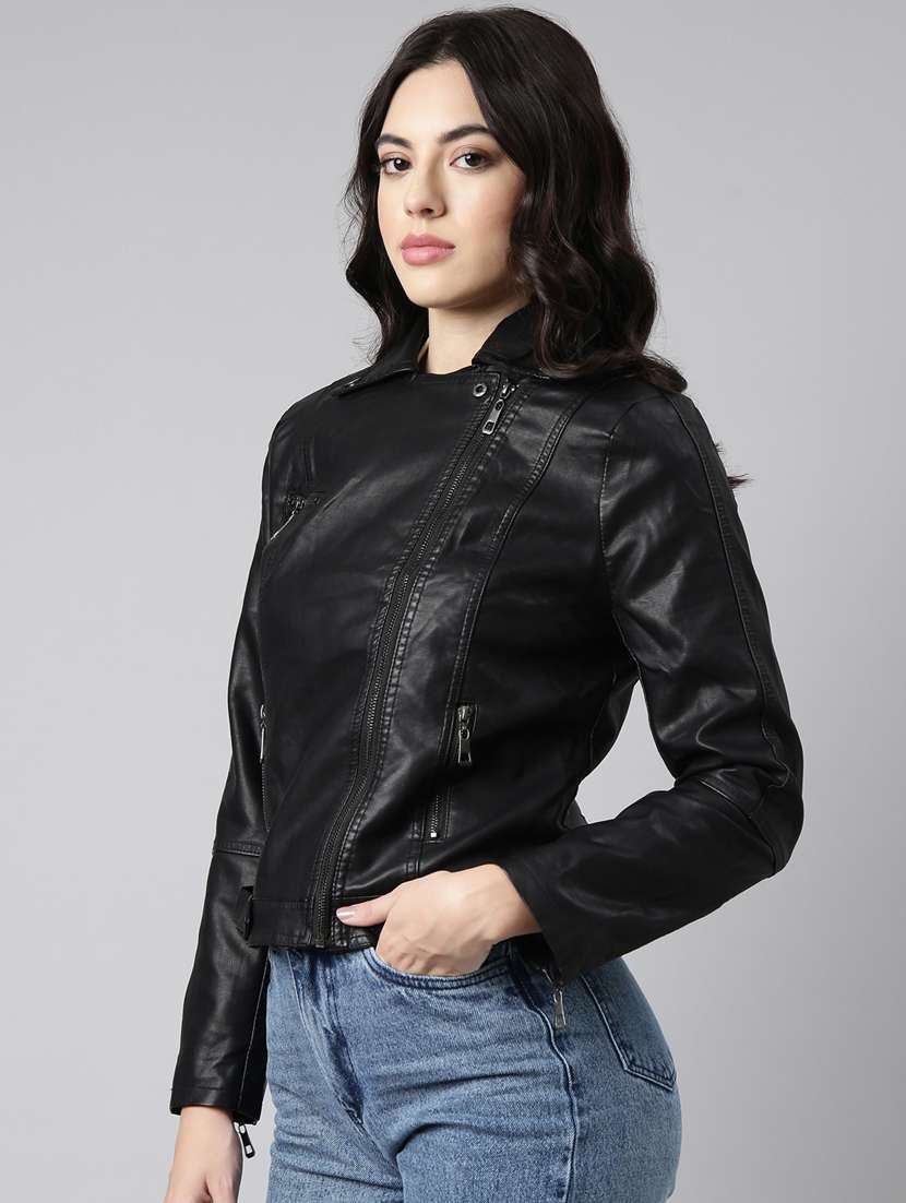 black leather bomberbiker jacket - 20917085 -  Standard Image - 1