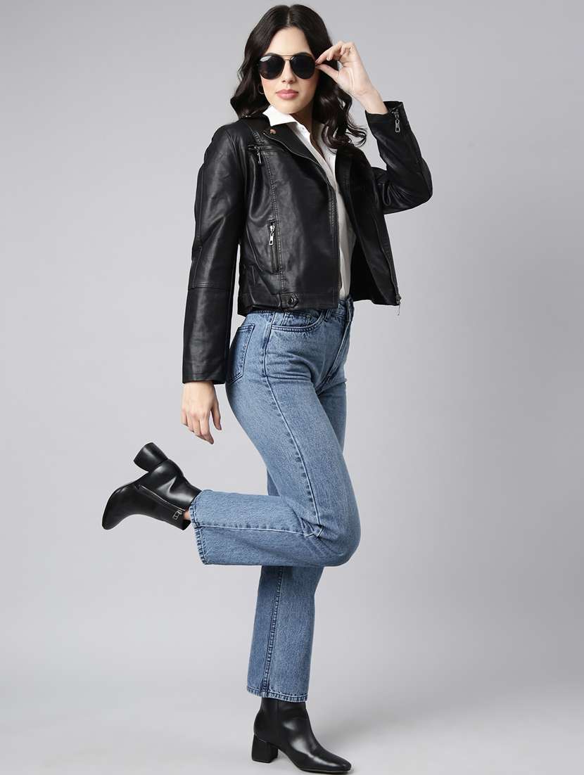 black leather bomberbiker jacket - 20917085 -  Standard Image - 4