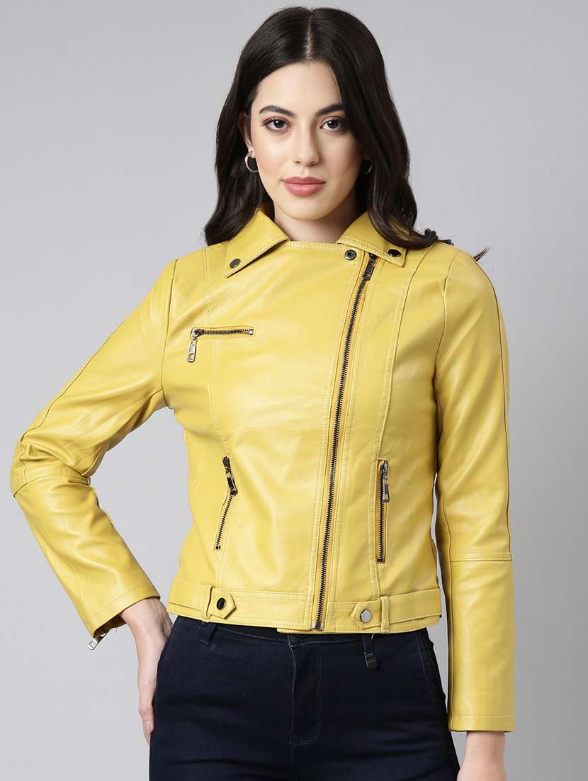 yellow leather bomberbiker jacket