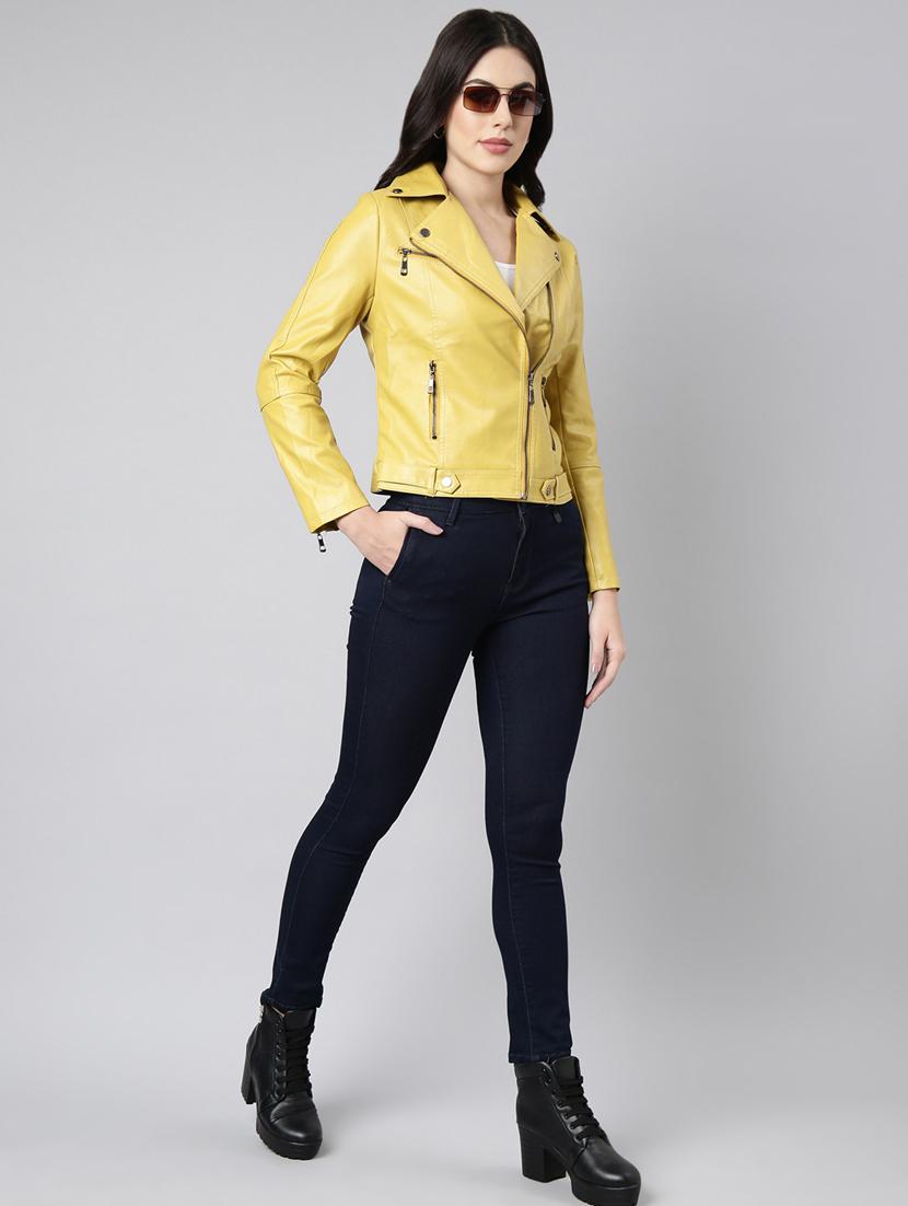 yellow leather bomberbiker jacket - 20917086 - Standard Image - 4