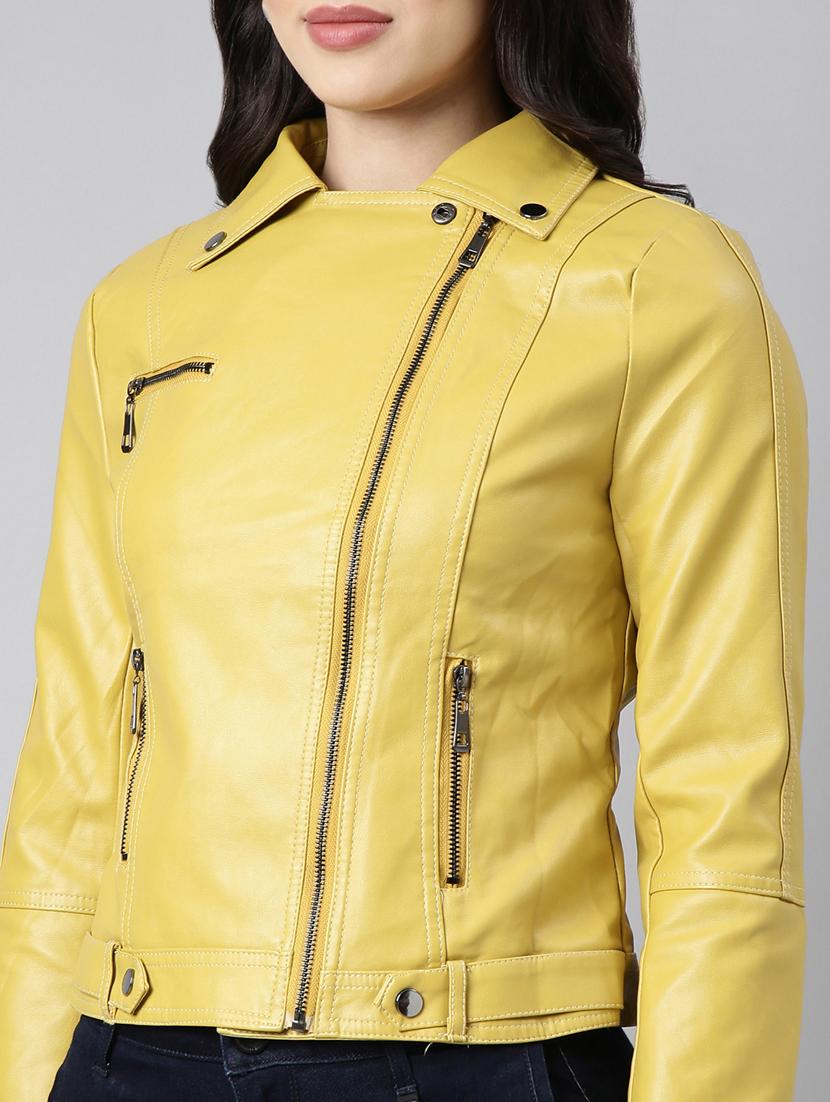 yellow leather bomberbiker jacket - 20917086 - Standard Image - 6