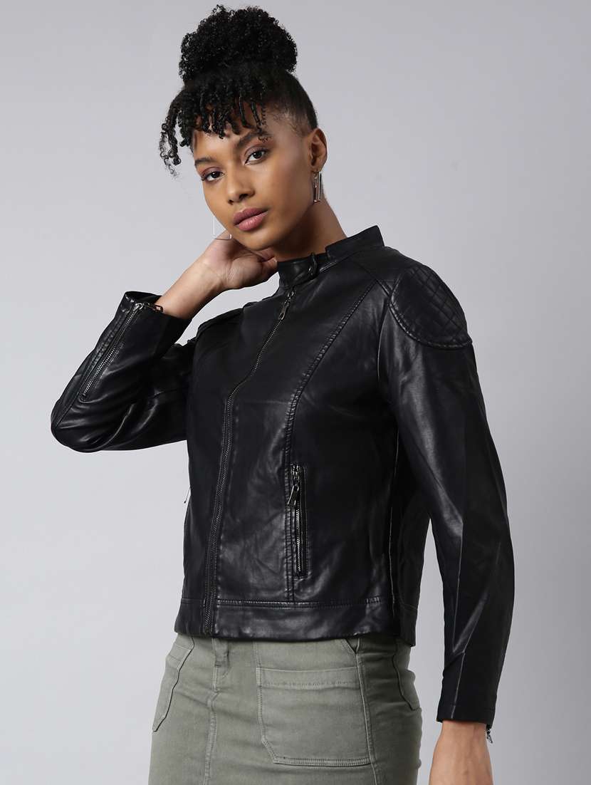 black leather bomberbiker jacket - 20917088 -  Standard Image - 1