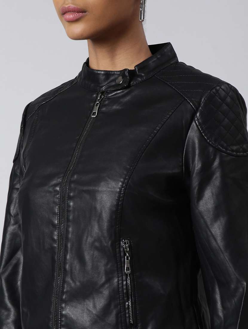 black leather bomberbiker jacket - 20917088 -  Standard Image - 6
