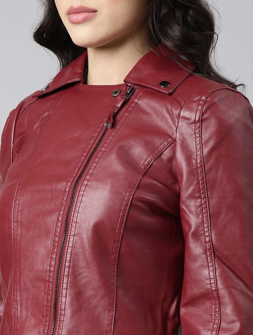 maroon leather bomberbiker jacket - 20917093 -  Standard Image - 6