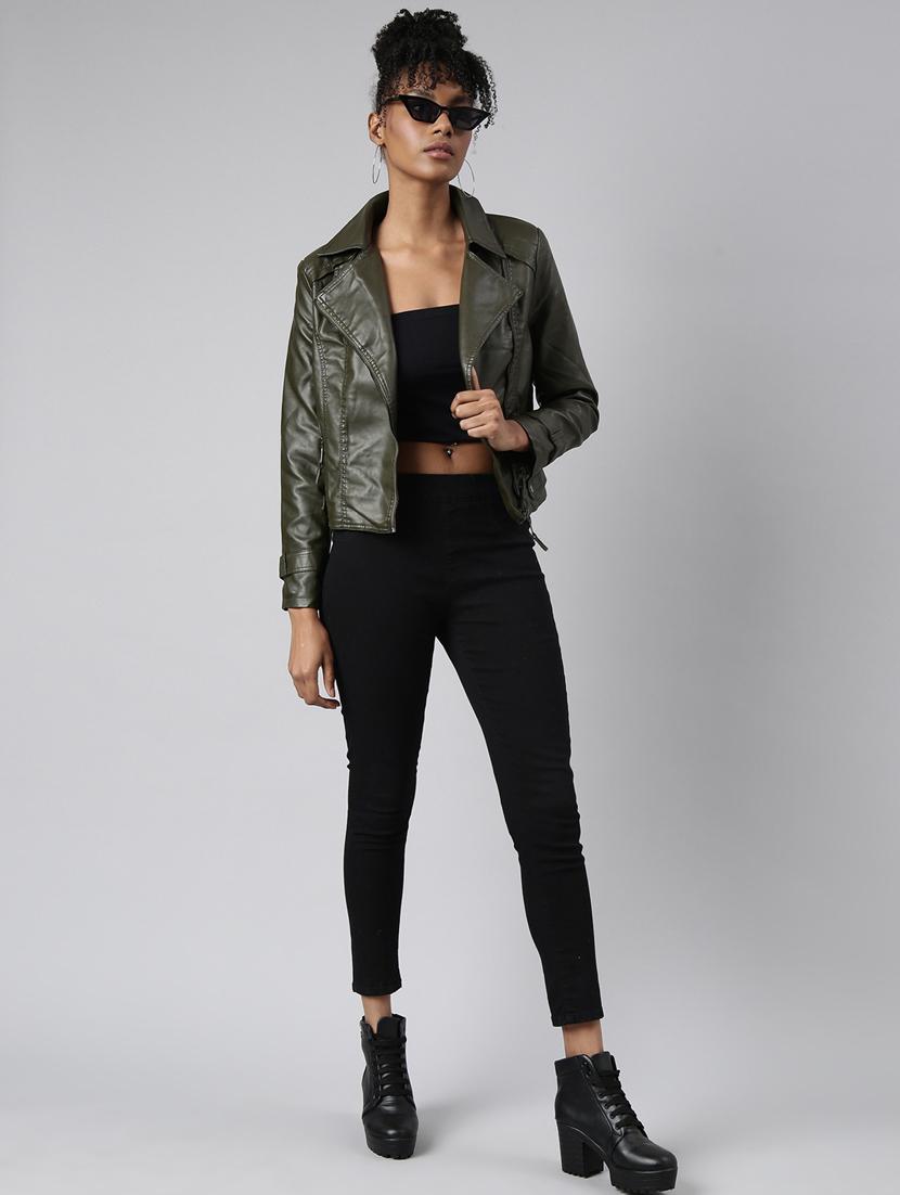 olive leather bomberbiker jacket - 20917095 - Standard Image - 4