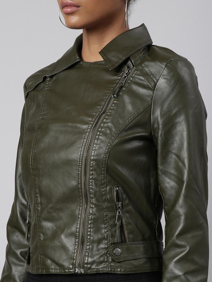 olive leather bomberbiker jacket - 20917095 - Standard Image - 6