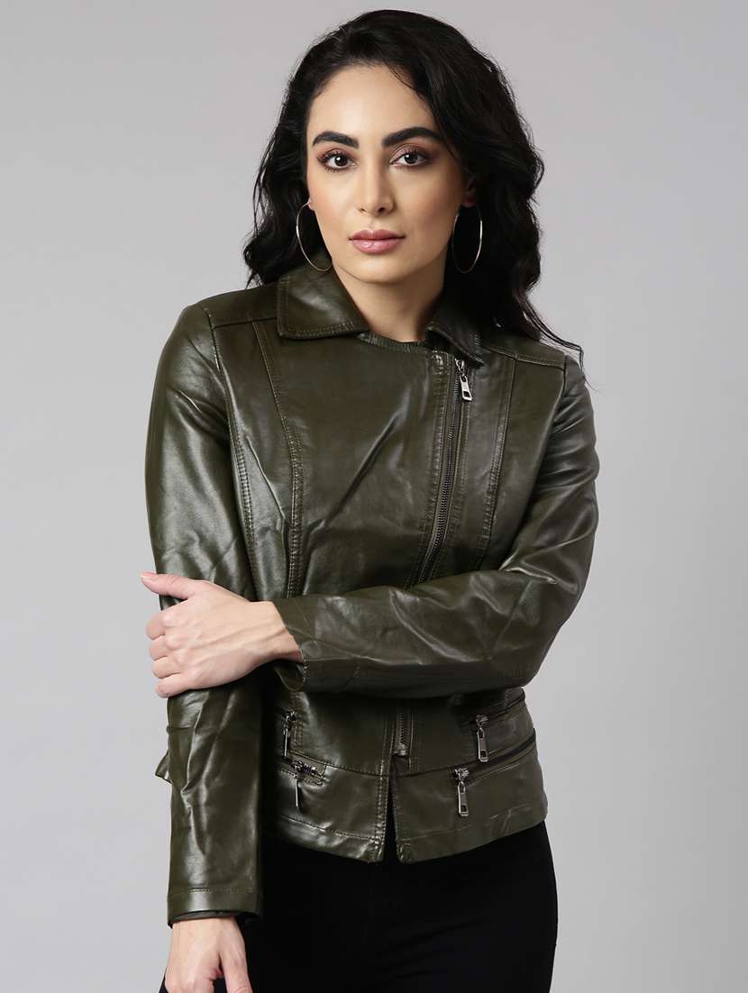 olive leather bomberbiker jacket